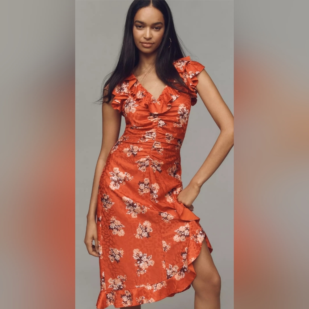 "RARE" By Anthropologie V-Neck Ruched Midi Dress